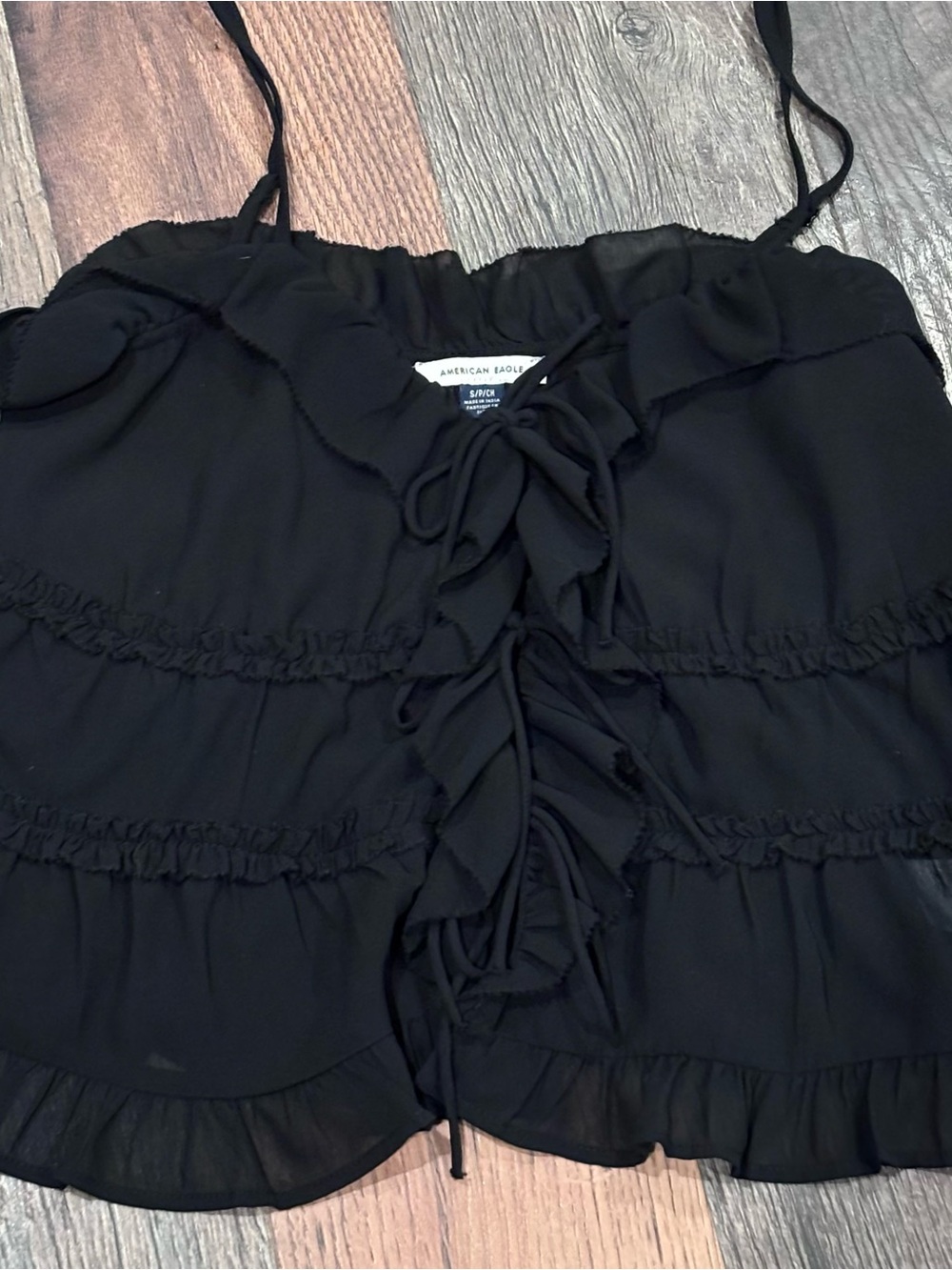 American Eagle Outfitters Black Ruffle Tie-Front Camisole in size small - Picture 6 of 11